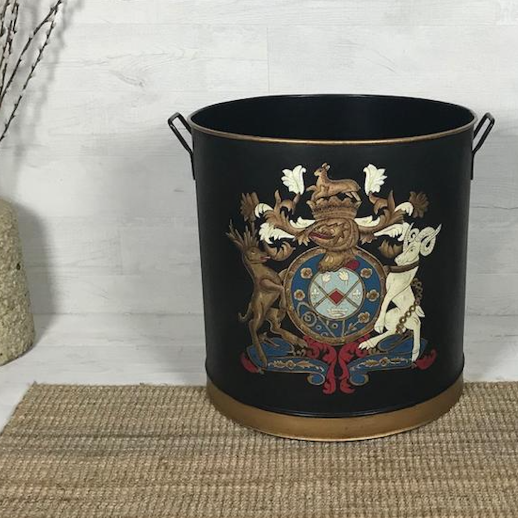 Armorial Coat of Arms Large Round Metal Log Bin