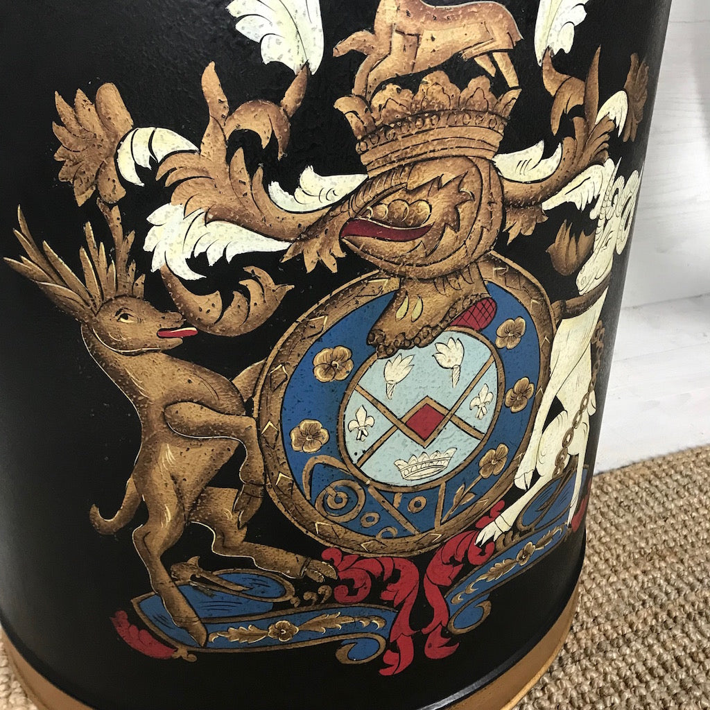 Armorial Coat of Arms Large Round Metal Log Bin