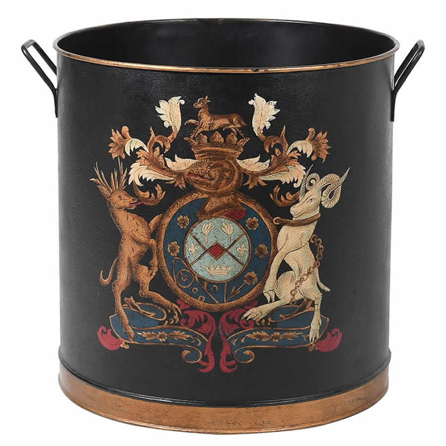 Armorial Coat of Arms Large Round Metal Log Bin