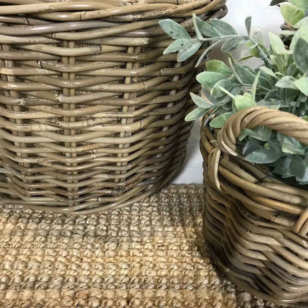 Round Wicker Baskets Handles Removable Hessian Liner Set 3