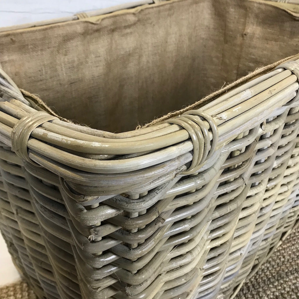 Extra Large Rectangle Wicker Log Basket Removable Hessian Liner