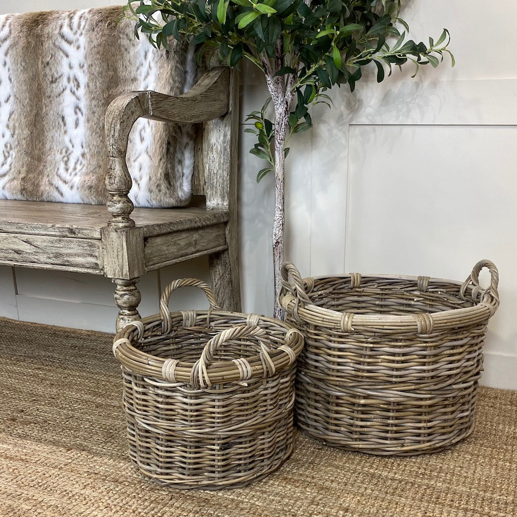 Round Baskets with Ear Handles Set of 3