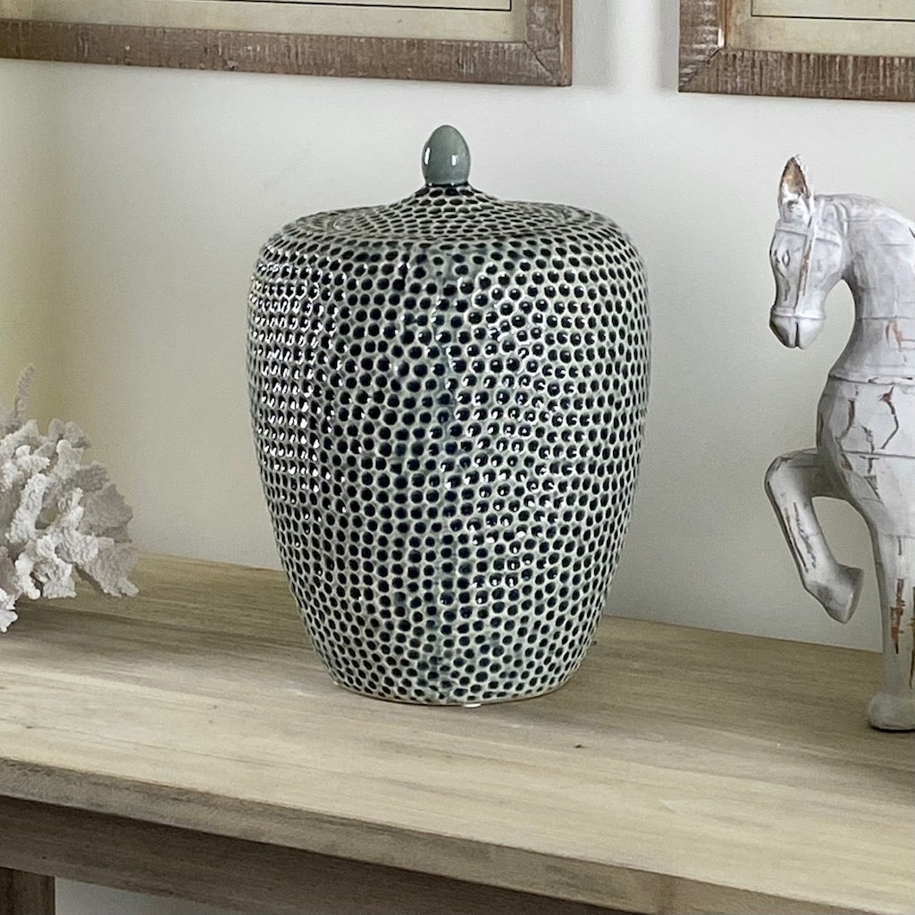 Striking Large Lidded Dimple Jar