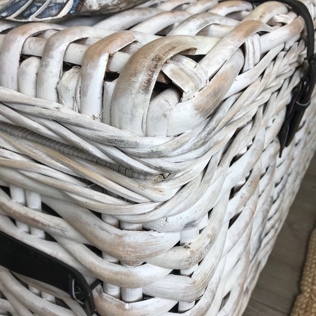 Handcrafted White Large Trunk Ottoman Storage Bench
