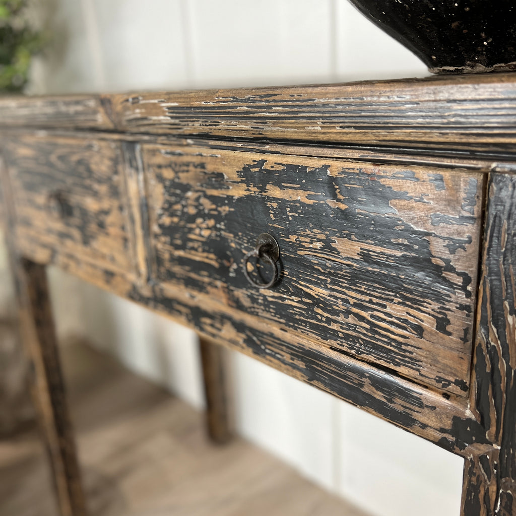 Reclaimed Oriental Style 2 Drawer Black Console Table