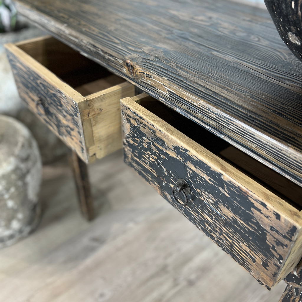 Reclaimed Oriental Style 2 Drawer Black Console Table