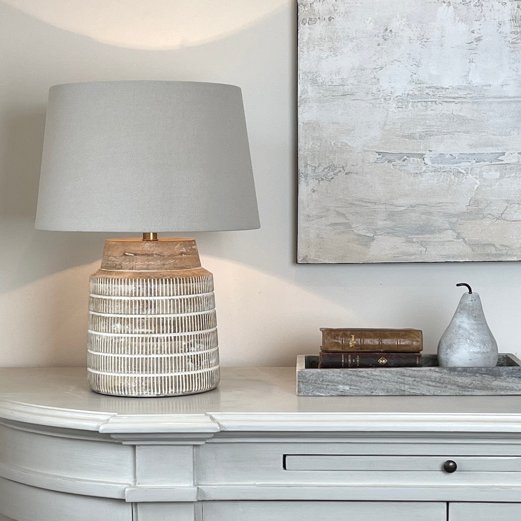 White Wash Wood Textured Table Lamp