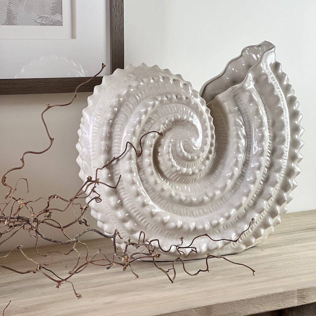 Off White Ammonite Ceramic Shell