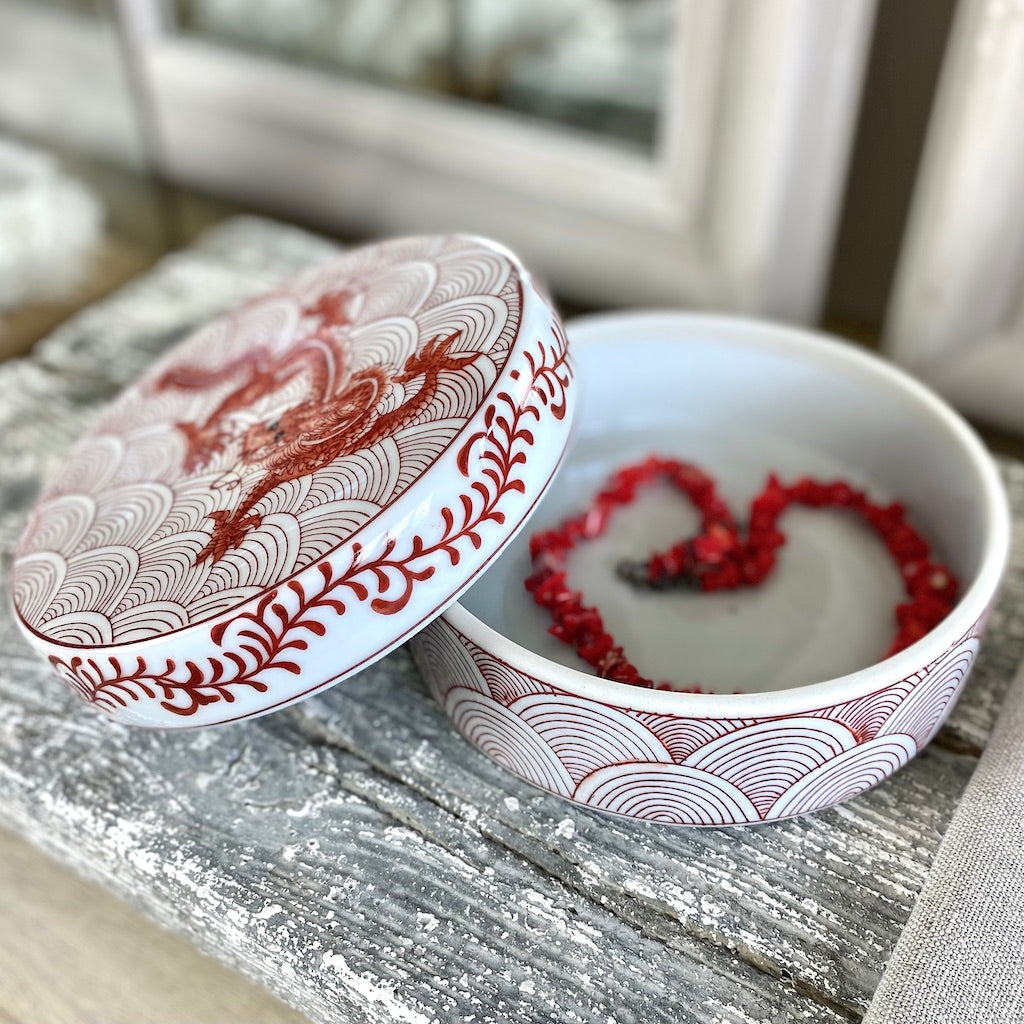 Red Dragon Ceramic Trinket Box
