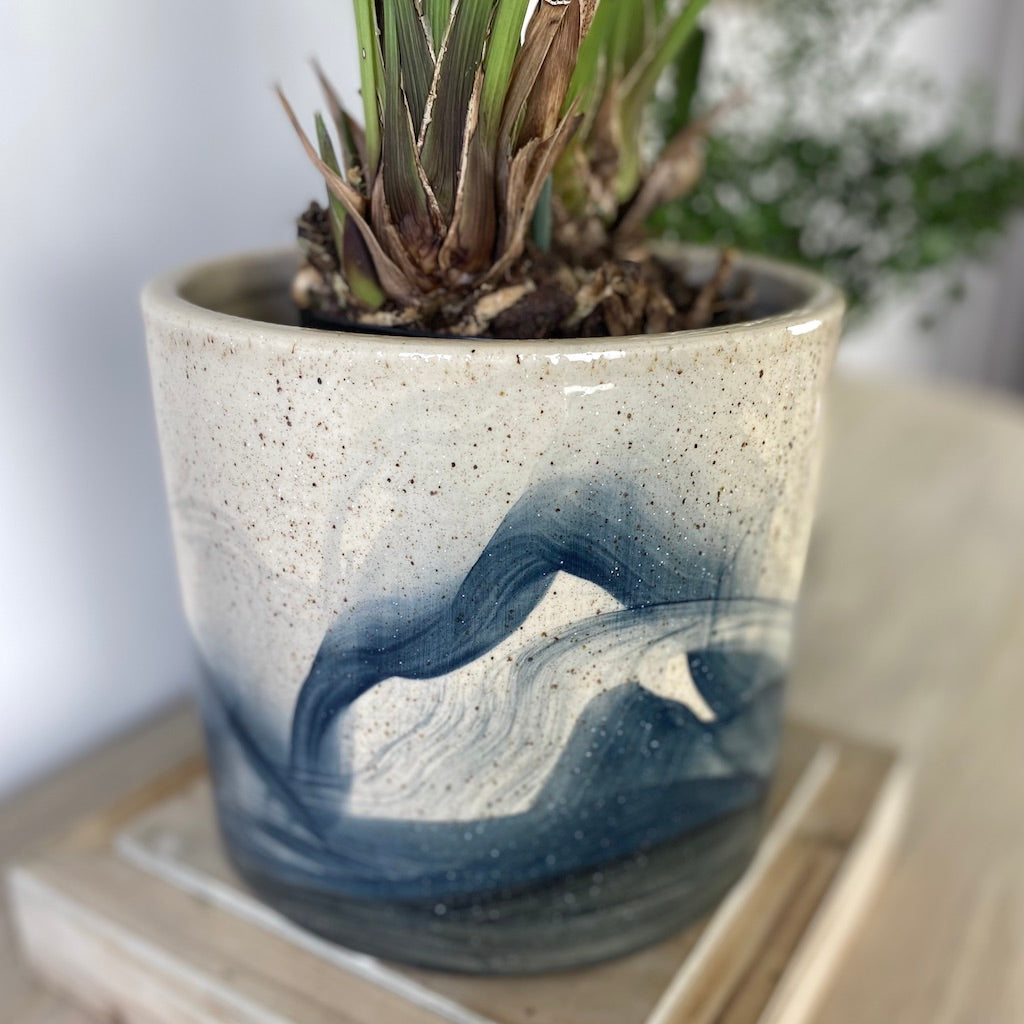 Hand Painted Blue Wave Cylinder Vase