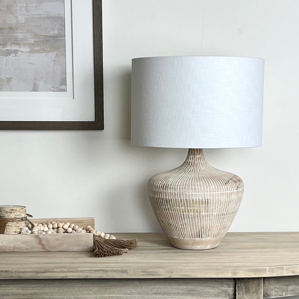 Kapuni White Wash Textured Wood Table Lamp