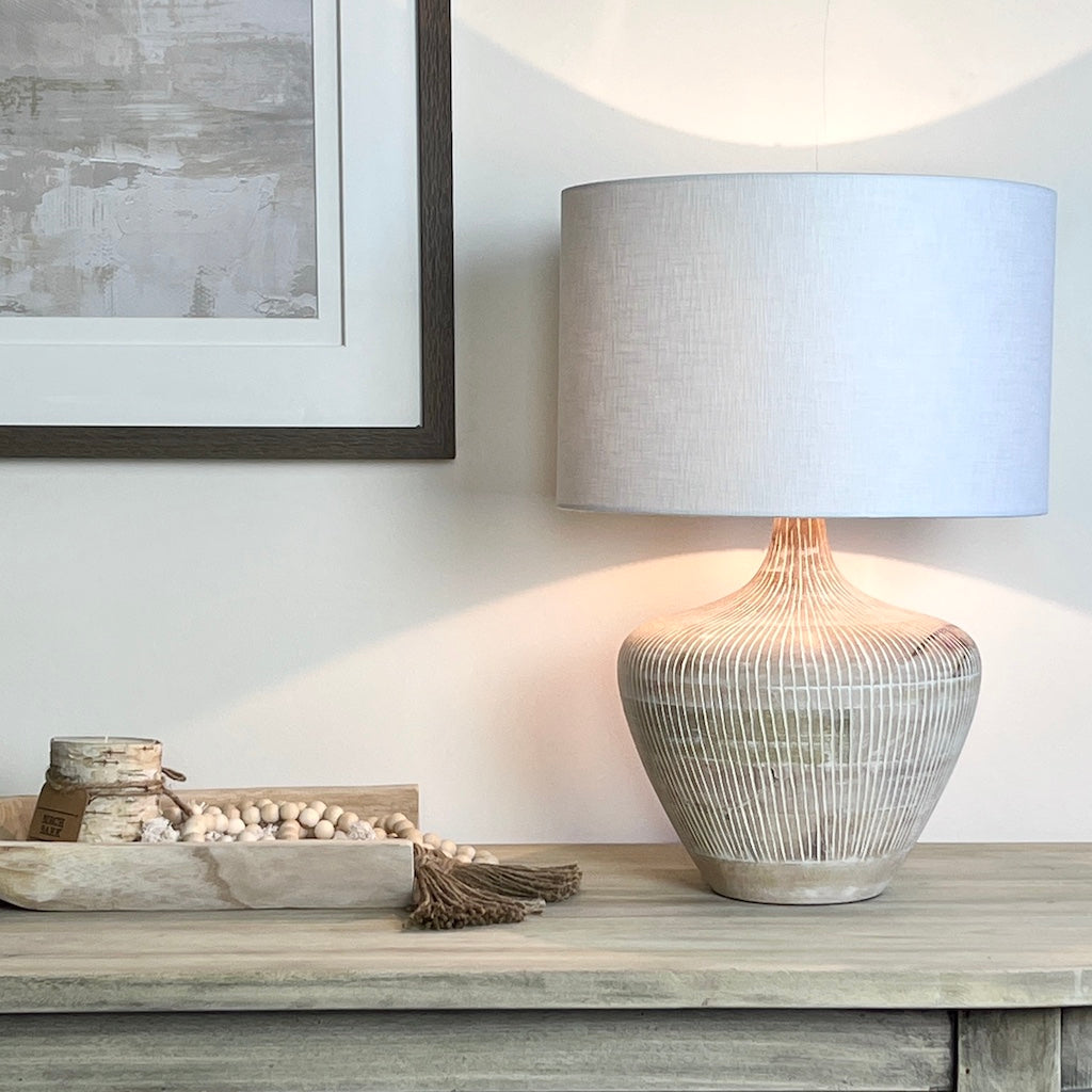 Kapuni White Wash Textured Wood Table Lamp