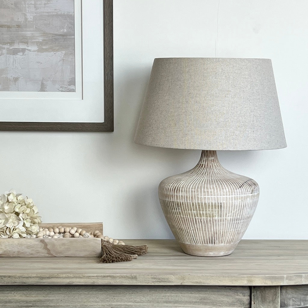 Kapuni White Wash Textured Wood Table Lamp