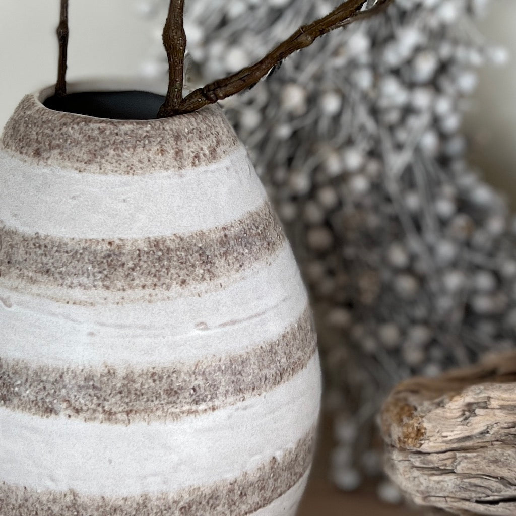 White Stripe Stoneware Bud Vase