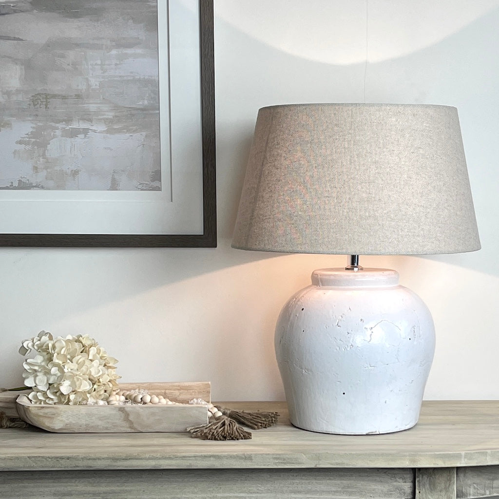 Etna Aged White Ceramic Glaze Table Lamp