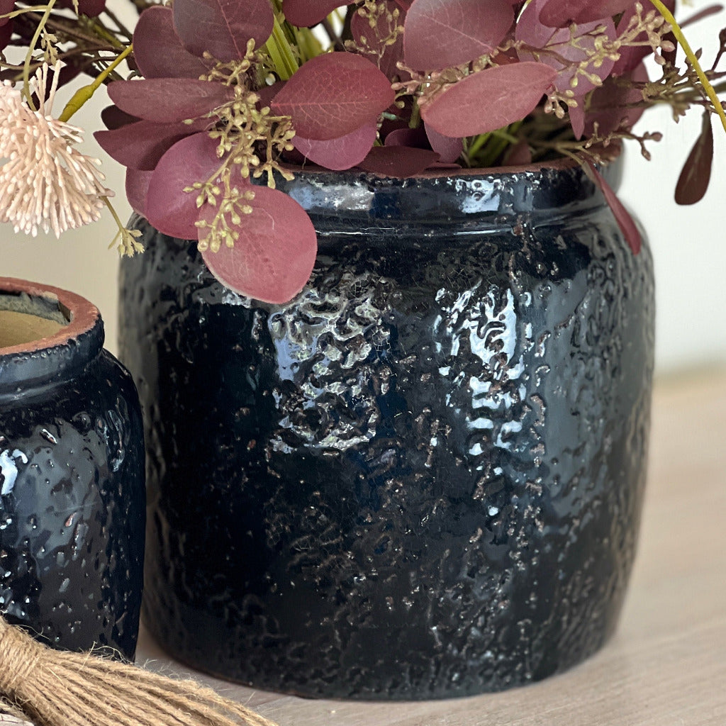 Gambini Black Glazed Terracotta Rustic Vase