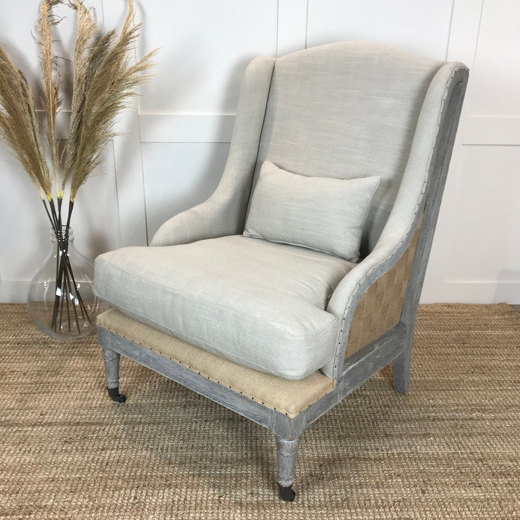 Gustavian Chair Taupe Fabric Open Webbed