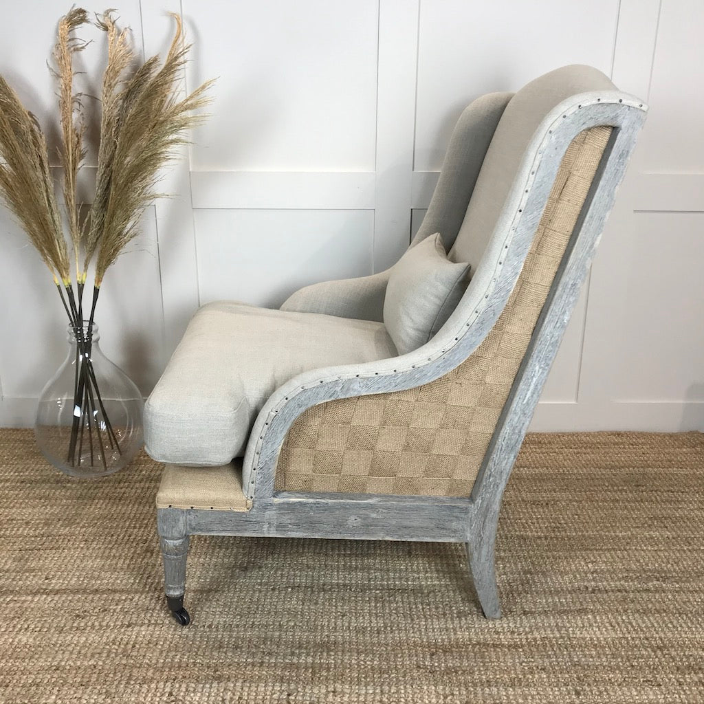Gustavian Chair Taupe Fabric Open Webbed