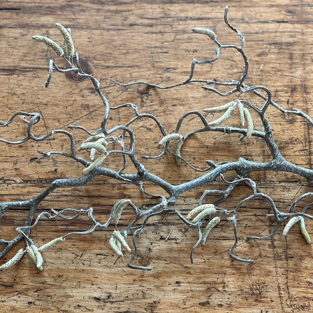 Faux Contorted Willow with Catkins Branch