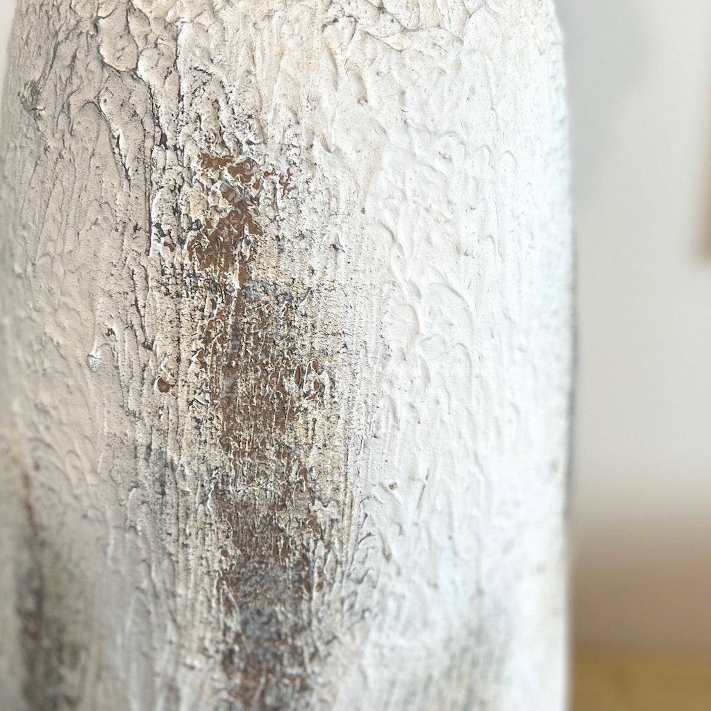 Distressed White Vase With Single Handle