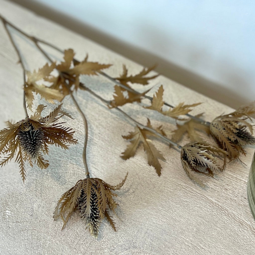 Faux Brown Leaf Thistle Spray