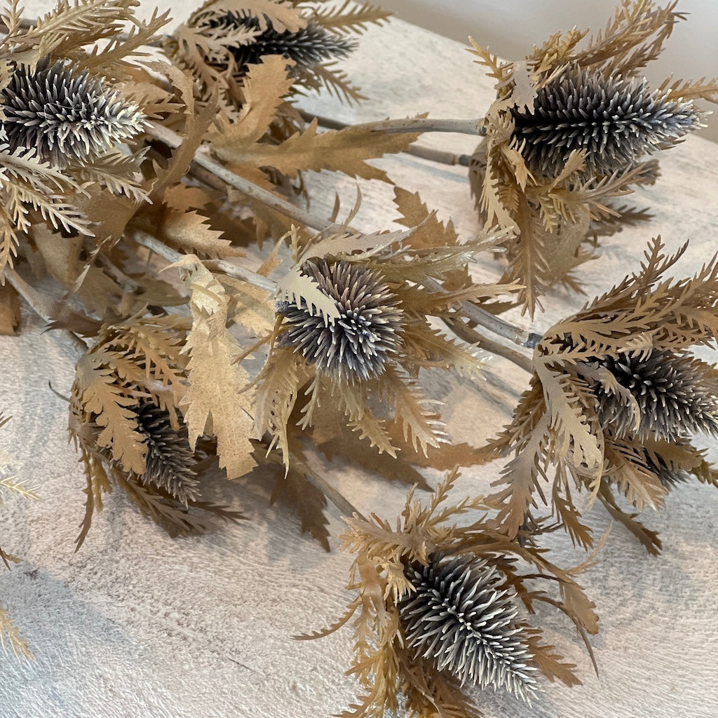 Faux Brown Leaf Thistle Spray