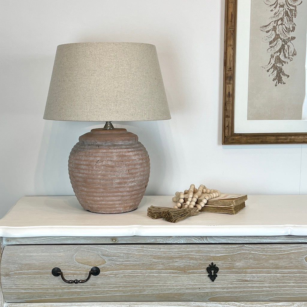 Ribbed Terracotta Aged Ceramic Table Lamp