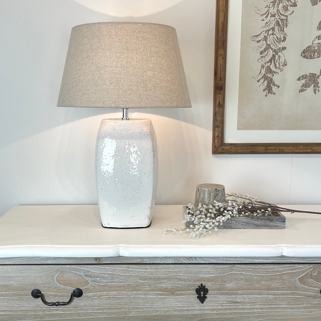 Tall White Crackle Glaze Table Lamp