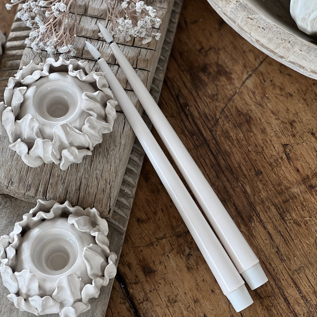 Ivory Battery LED Gloss Dinner Candle Set of 2