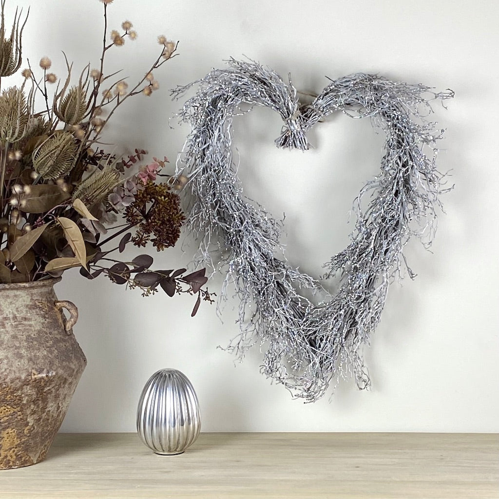 Silver Glitter Twig Heart Wreath