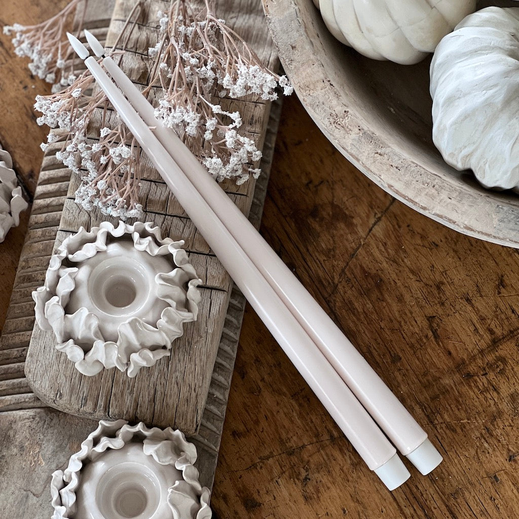 Ivory Battery LED Gloss Dinner Candle Set of 2