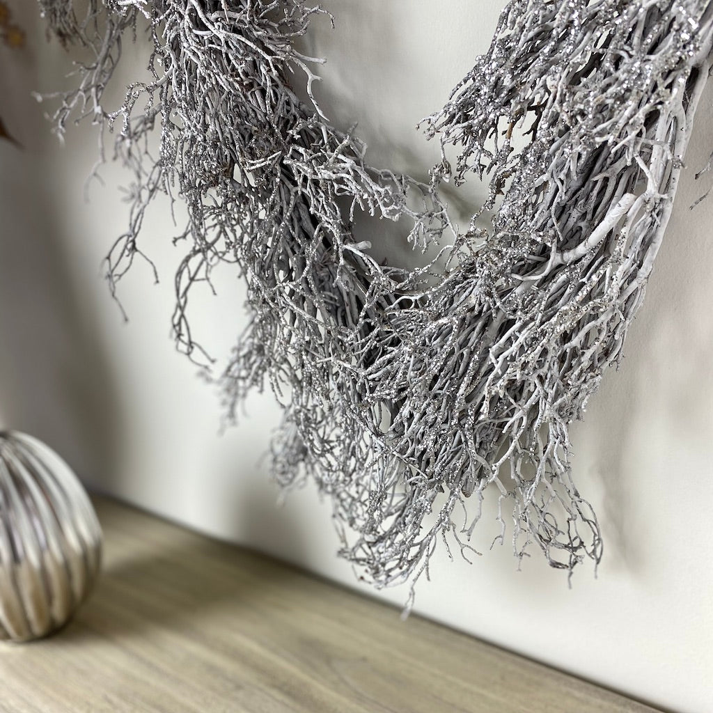 Silver Glitter Twig Heart Wreath