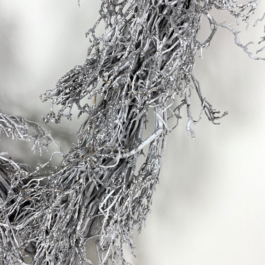 Silver Glitter Twig Heart Wreath