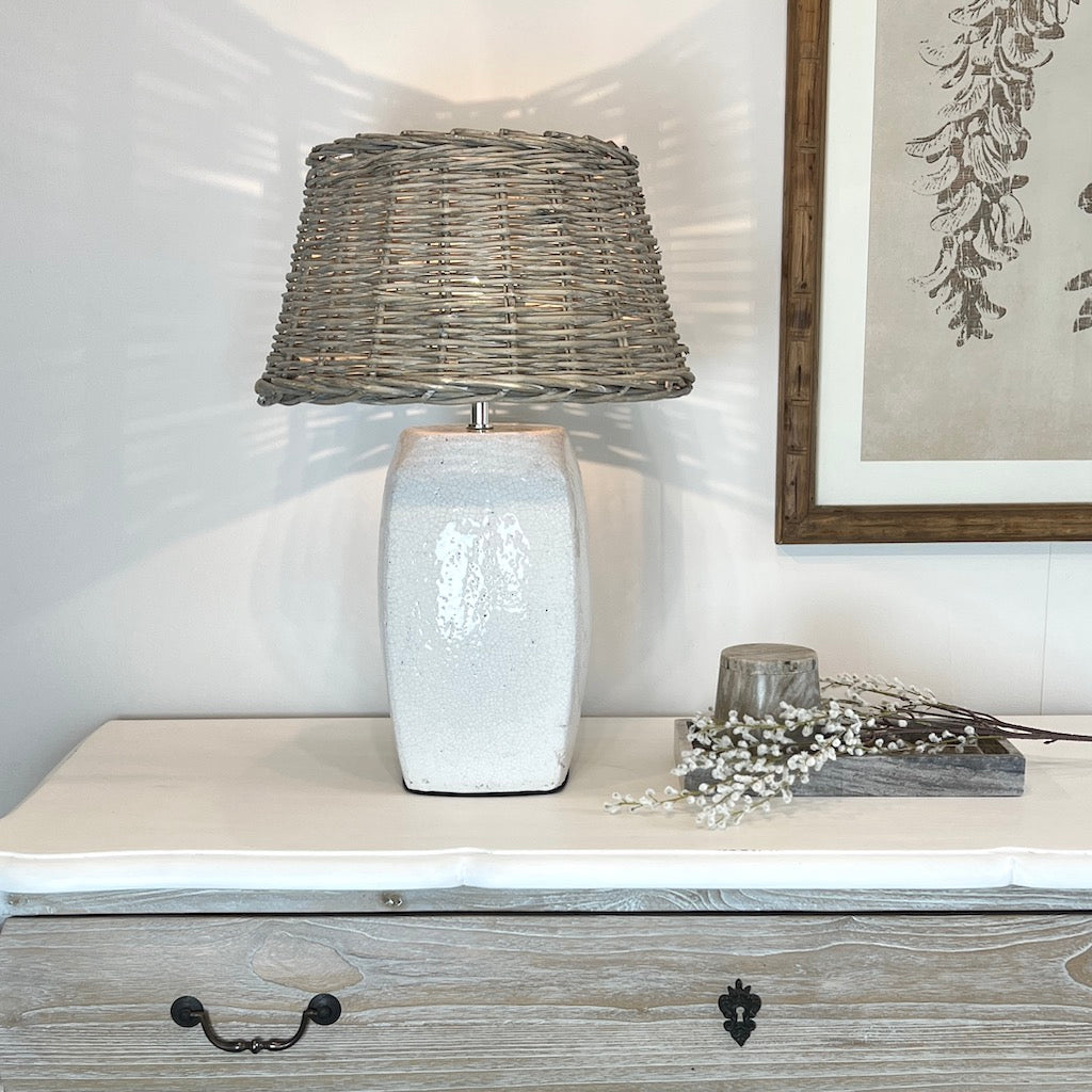 Tall White Crackle Glaze Table Lamp