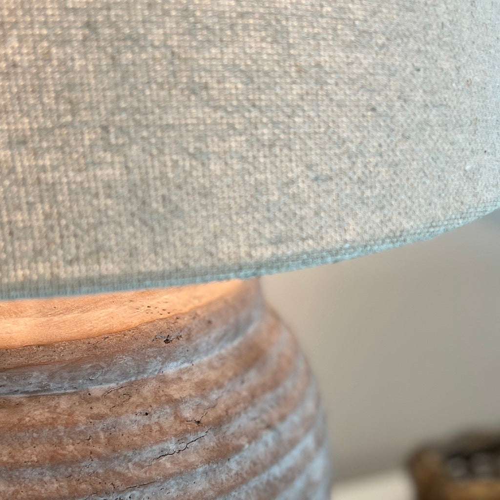 Large Ribbed Terracotta Distressed Table Lamp