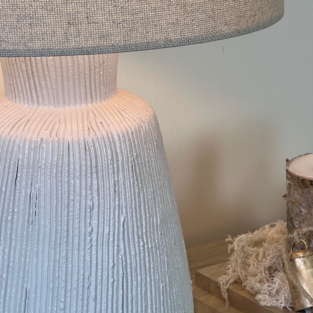 White Linear Design Stoneware Table Lamp