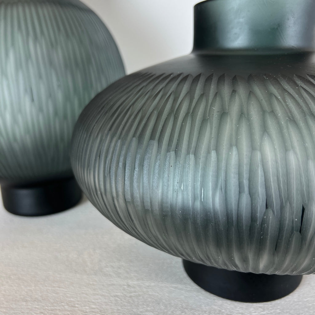 Cut Glass Green Smoke Vase