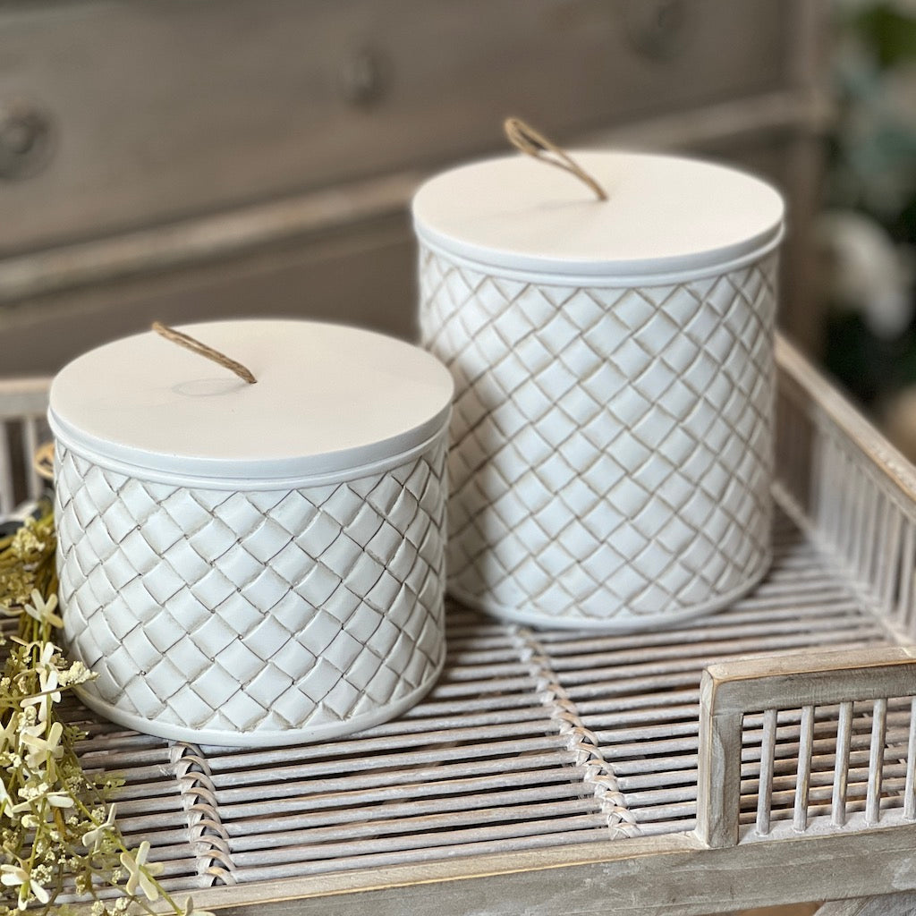 Cream Lattice Lidded Storage Jar