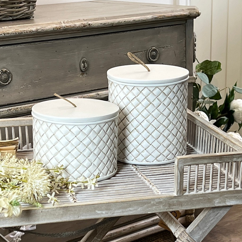 Cream Lattice Lidded Storage Jar