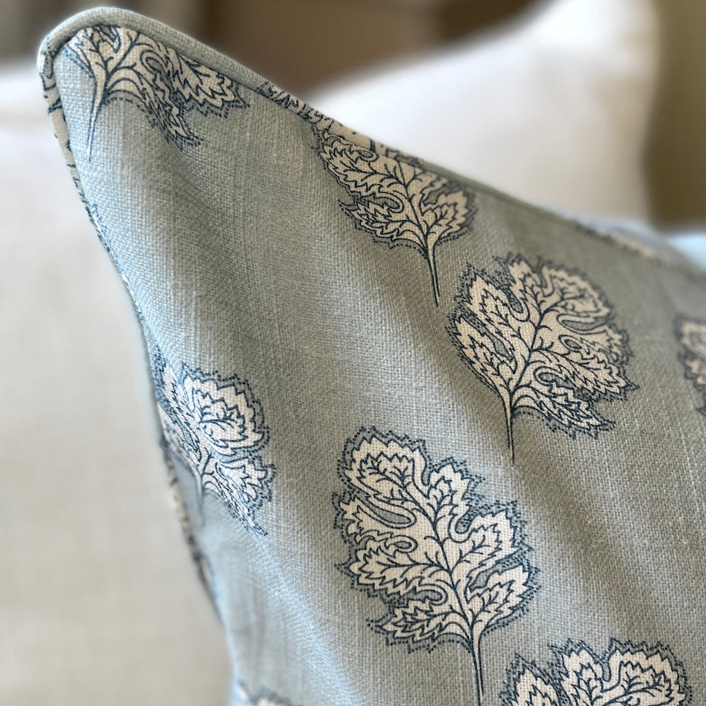 Mandore Leaf Blue Print Cushion Cover