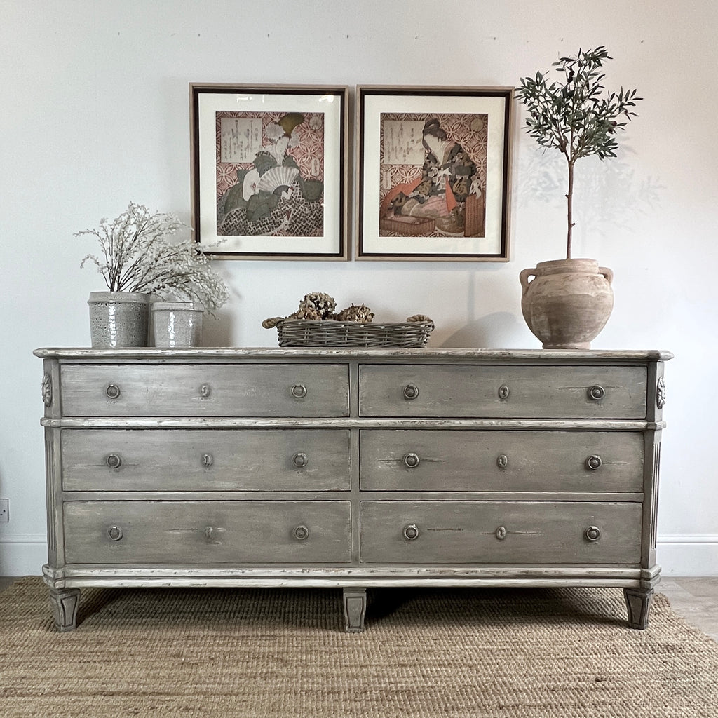 Six Drawer Distressed Painted Sideboard