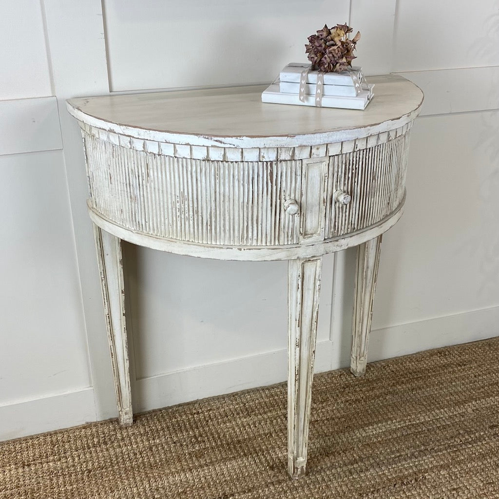 Gustavian Distressed Demi Lune Table