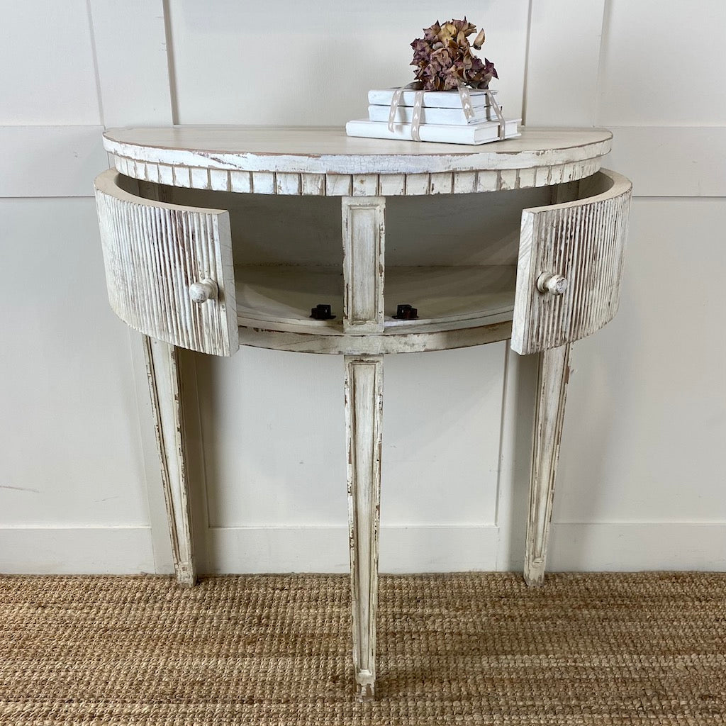 Gustavian Distressed Demi Lune Table