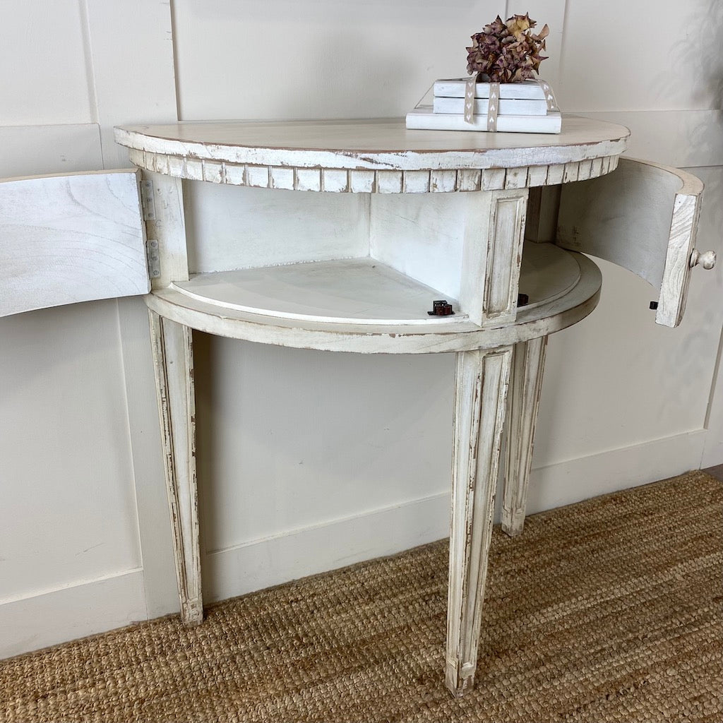 Gustavian Distressed Demi Lune Table