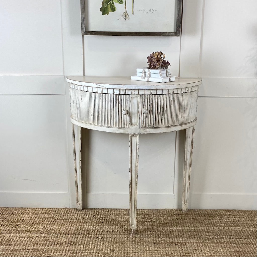 Gustavian Distressed Demi Lune Table