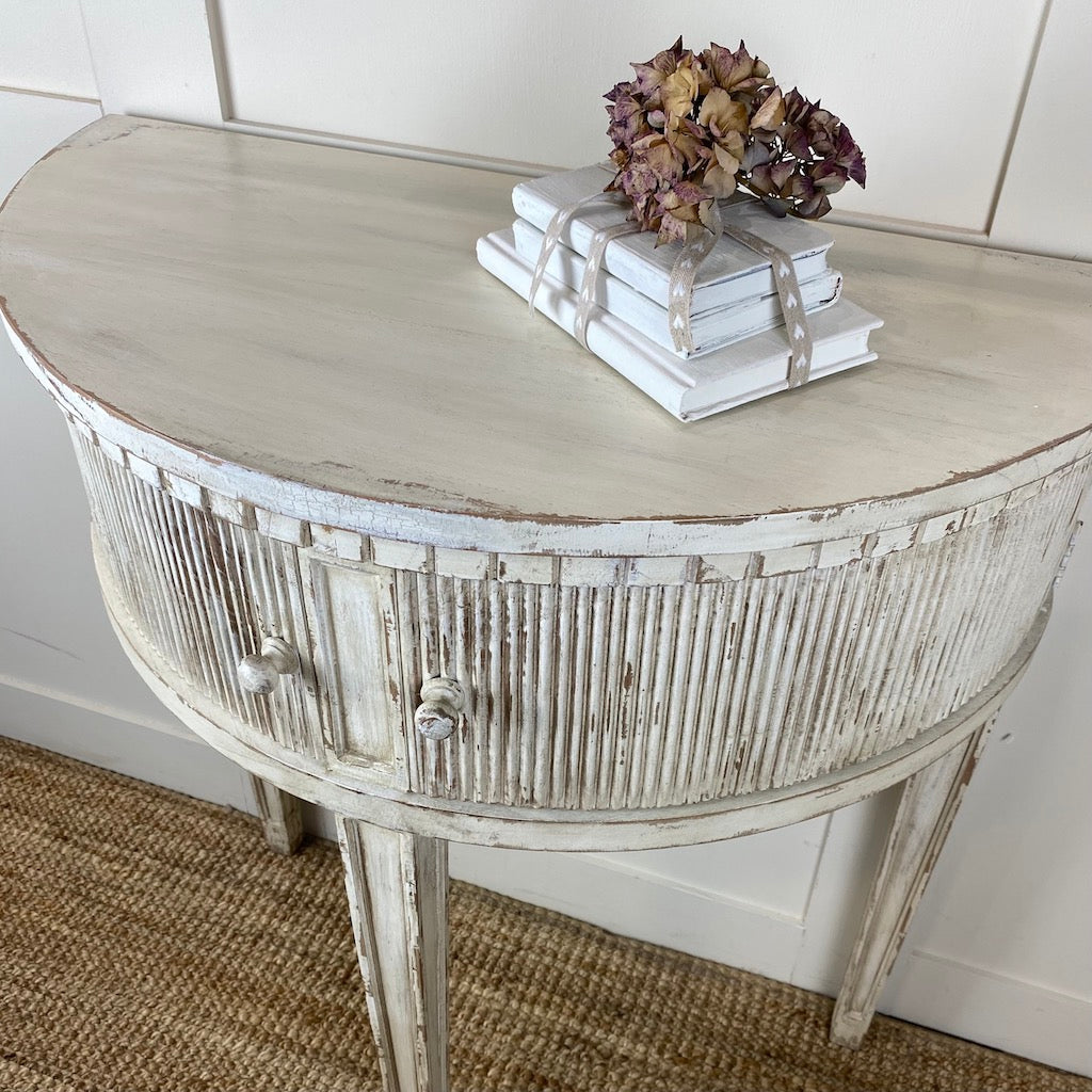 Gustavian Distressed Demi Lune Table