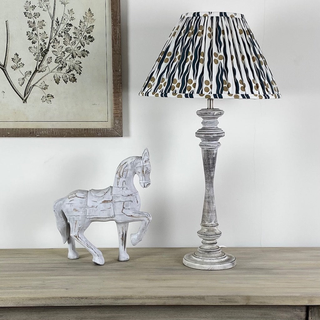 Tall Washed Wooden Table Lamp Ikat Shade