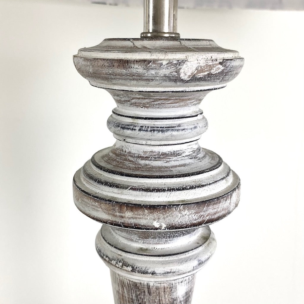 Tall Washed Wooden Table Lamp Ikat Shade