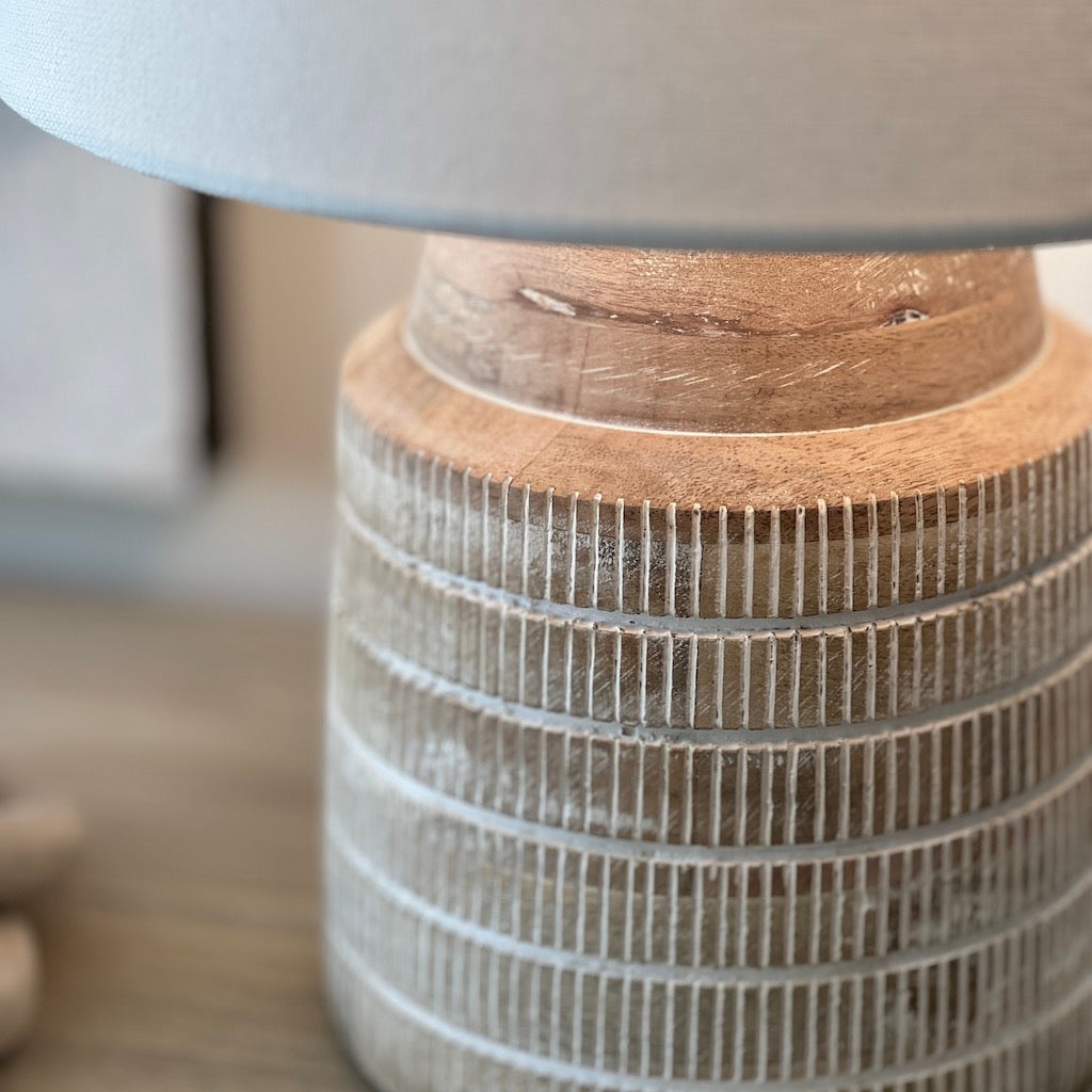 White Wash Wood Textured Table Lamp