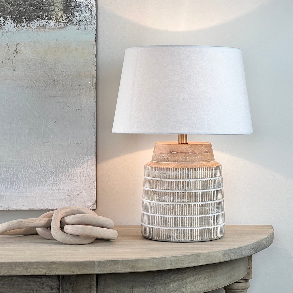 White Wash Wood Textured Table Lamp